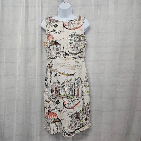 Chetta B Cream Sleeveless Dress Venice Italy Retro Mediterranean Sheath 6 - Picture 1 of 14